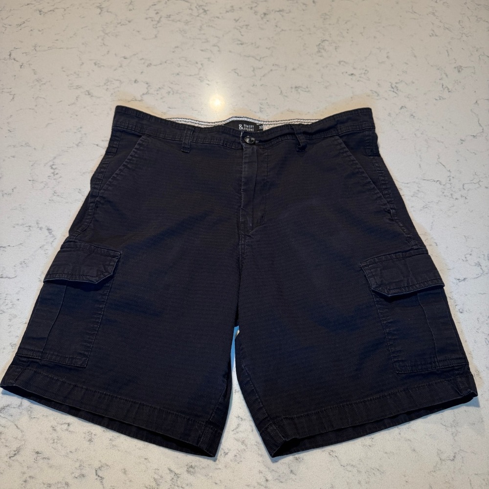 Bowery & Broome Cargo Shorts Mens 32 Black Ripstop 6-Pocket Cotton Spandex